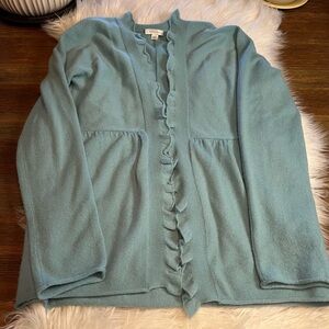 Garnet Hill Light Blue Ruffle-Front Cardigan